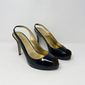 Guess Morissa Peep Toe Sling Back High Heel Womens 9 Black Patent Leather 4.5"